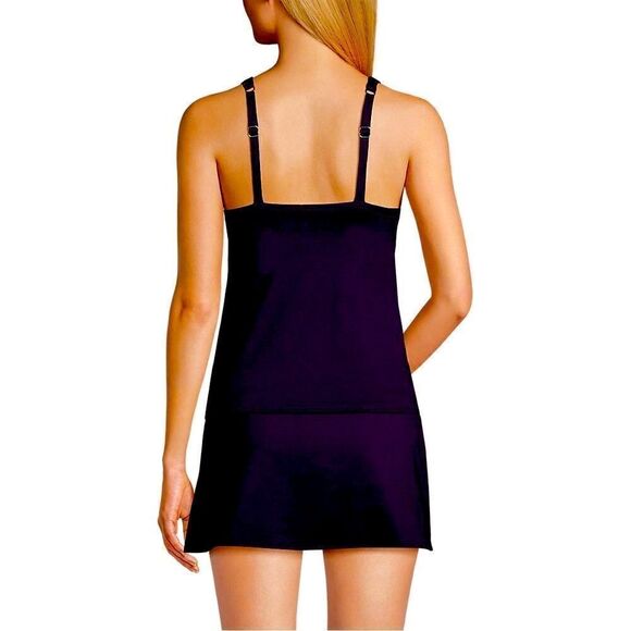 Land's End Standard high neck Power mesh lined tankini soft Black 12 D - Picture 2 of 7